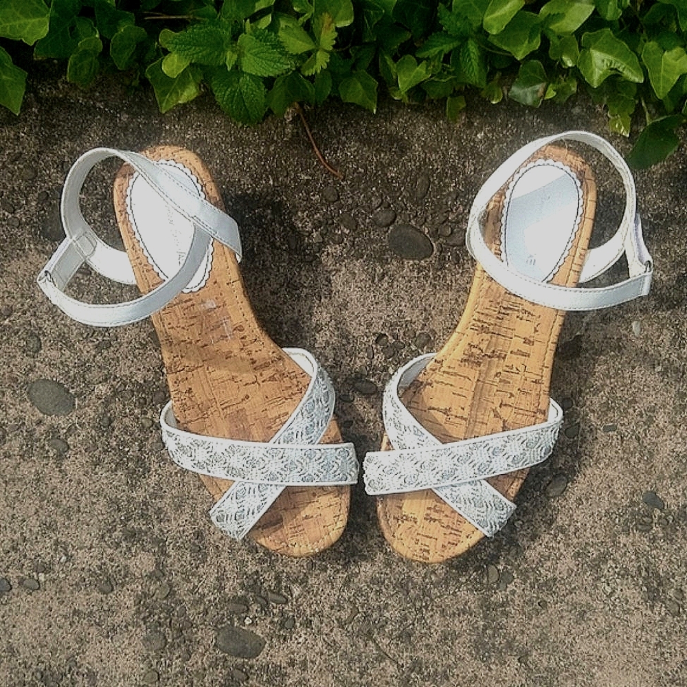 Girls white wedge sandals